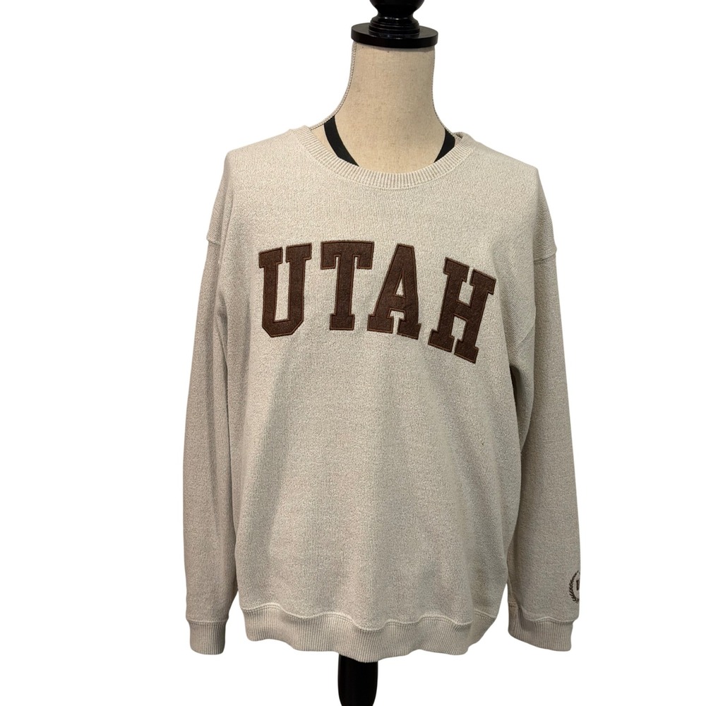 New York Popular Utah Collegiate Sweatshirt Oversized Preppy Oatmeal Brown XL